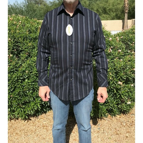 Utility Brand Men's Long Sleeve Button Down Shirt in BLK with Stripes SZ M -NEW - Picture 5 of 9